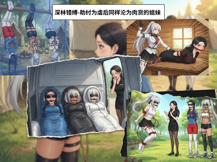 深林错缚-闺蜜露营遭遇人贩绑架现场，热心营救没想到弄巧成拙。人贩巧擒三人后狠狠调教胸大无脑的肉货们。预览图